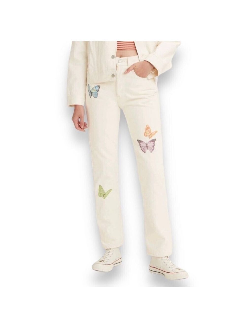 Levi's 501 High Rise Straight Leg Butterfly Jeans White